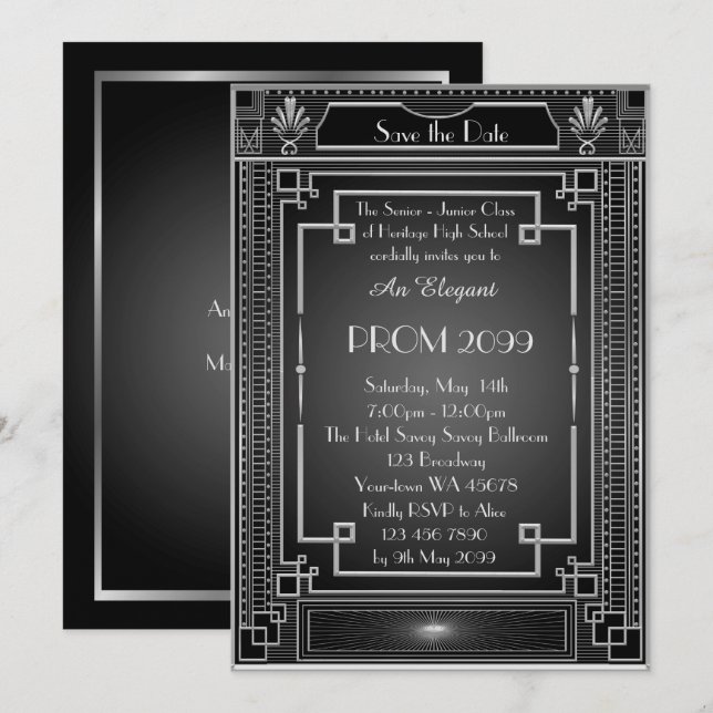 Prom Senior-Junior, white Gold Geometric Emperor Invitation (Front/Back)