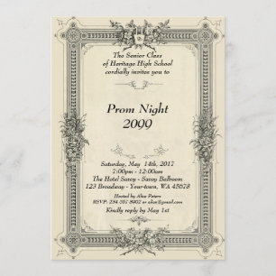 Prom Senior, vintage frame, empire style, white Invitation
