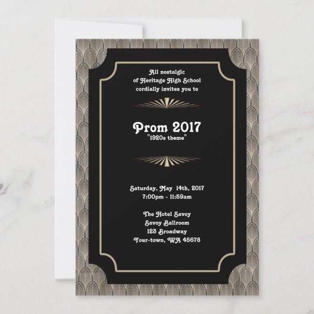 Prom With Theme, black and gold, great-Gatsby Invitation (Front)