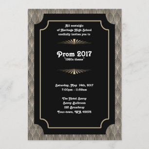 Prom With Theme, black and gold, great-Gatsby Invitation