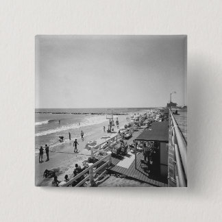 Promenade and beach B&W elevated view 15 Cm Square Badge