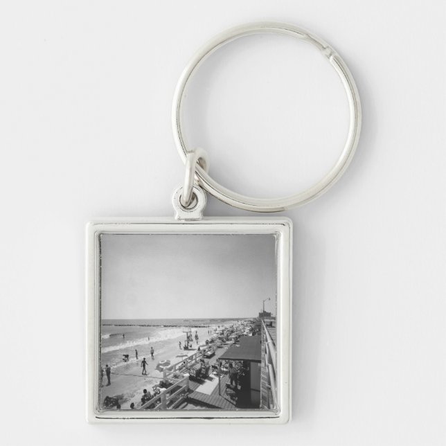 Promenade and beach B&W elevated view Key Ring (Front)