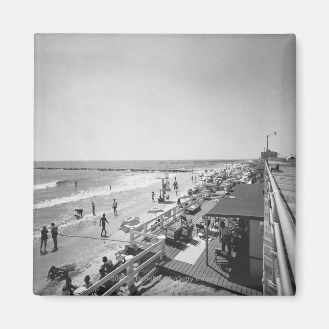Promenade and beach B&W elevated view Magnet (Front)