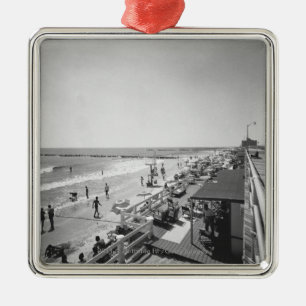 Promenade and beach B&W elevated view Metal Tree Decoration