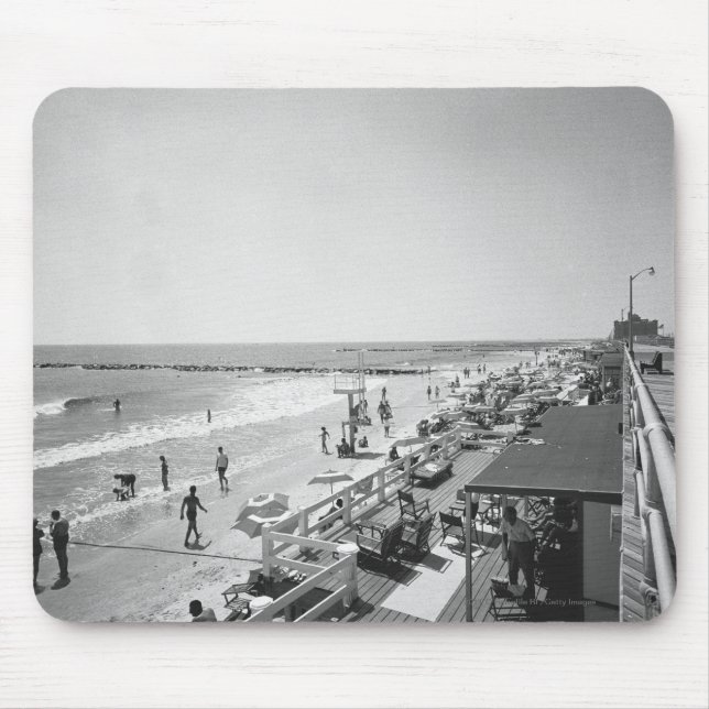 Promenade and beach B&W elevated view Mouse Mat (Front)