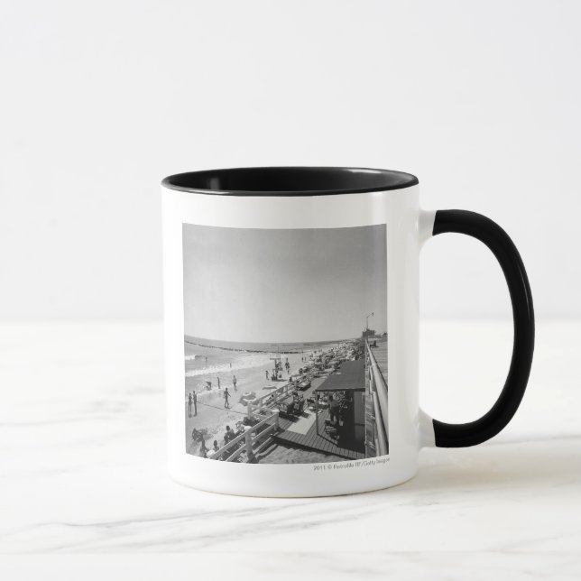 Promenade and beach B&W elevated view Mug (Right)