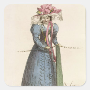 Promenade Dress, fashion plate from Ackermann's Re Square Sticker