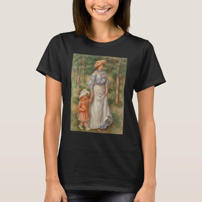 Promenade Lady and Little Girl Walking Wearing Hat T-Shirt (Front)