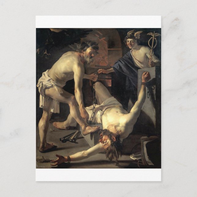 Prometheus Being Chained, by Dirck van Baburen Postcard (Front)