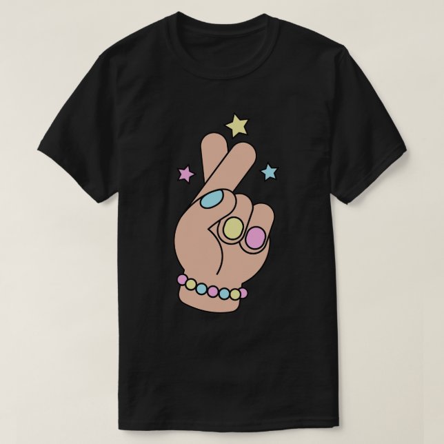 Promise Hand Sign Fingers Crossed  Design Style T-Shirt (Design Front)