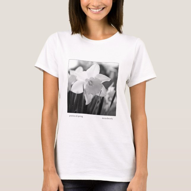 promise of spring daffodil jonquil black and white T-Shirt (Front)