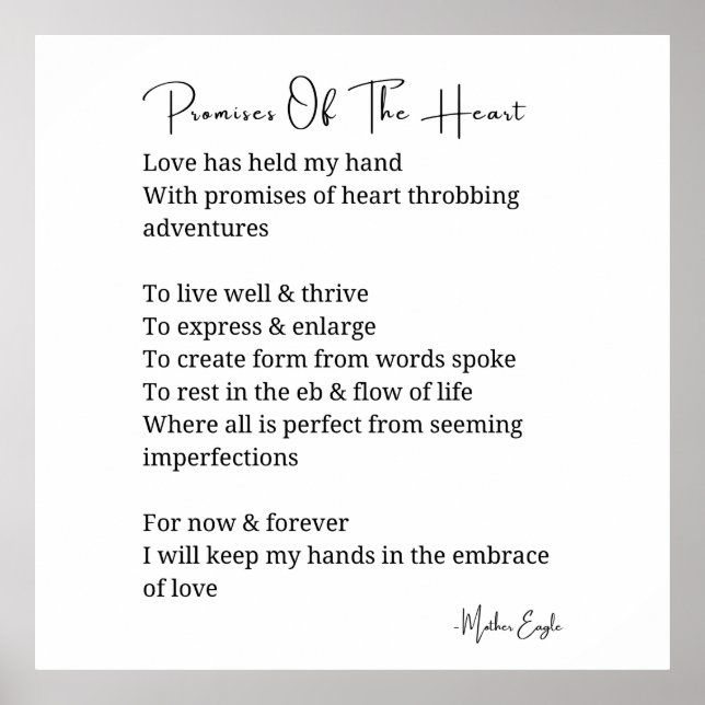 Promises of the heart love poem poster wall art (Front)