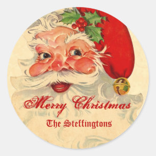 PROMO1 Vintage Smiling Santa Christmas Holiday Classic Round Sticker