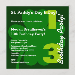 PROMO5 13th Teen ST PATRICK Birthday Shamrock Invitation