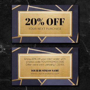 Promo Code Navy Blue Gold Coupon Discount Cards