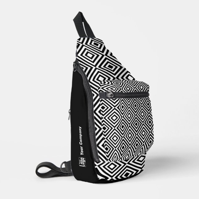 Promo Company Logo Name Black & White Pattern Sling Bag (Left Corner)