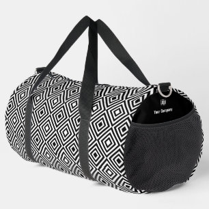 Promo Company Logo Name Black & White Tile Pattern Duffle Bag