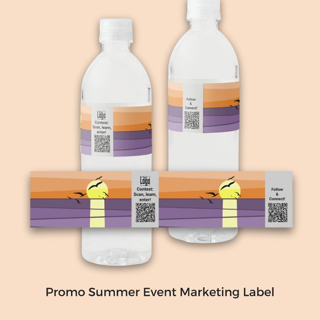 Promo Summer Event Marketing Logo CTA QR Social Water Bottle Label (Promo Summer Event Marketing Logo CTA QR Social Water Bottle Label)