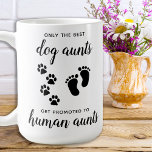 Promoted Dog Aunt To Human Aunt Pregnancy Reveal Coffee Mug<br><div class="desc">Only The Best Dog Aunts get Promoted from Dog Aunts to Human Aunt! Surprise your dog aunt of your pregnancy with this super cute dog pregnancy announcement mug. Personalise with Baby Last Name and Your Month/Date 20xx. This dog pregnancy baby reveal mug will be a favourite. COPYRIGHT © 2020 Judy...</div>