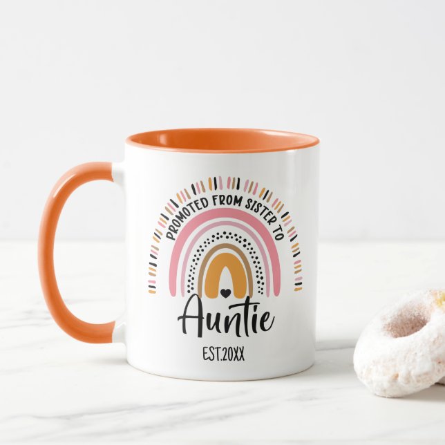 Promoted From Sister to Auntie, Pregnancy Reveal Mug (With Donut)