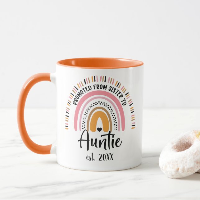 Promoted From Sister to Auntie, Pregnancy Reveal Mug (With Donut)