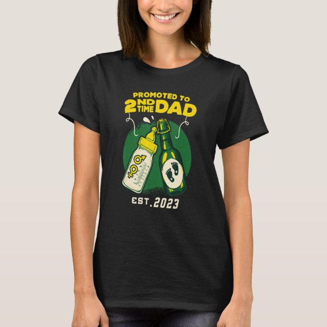 Promoted To 2nd Time Dad 2023 A Beer Milk Second B T-Shirt (Front)
