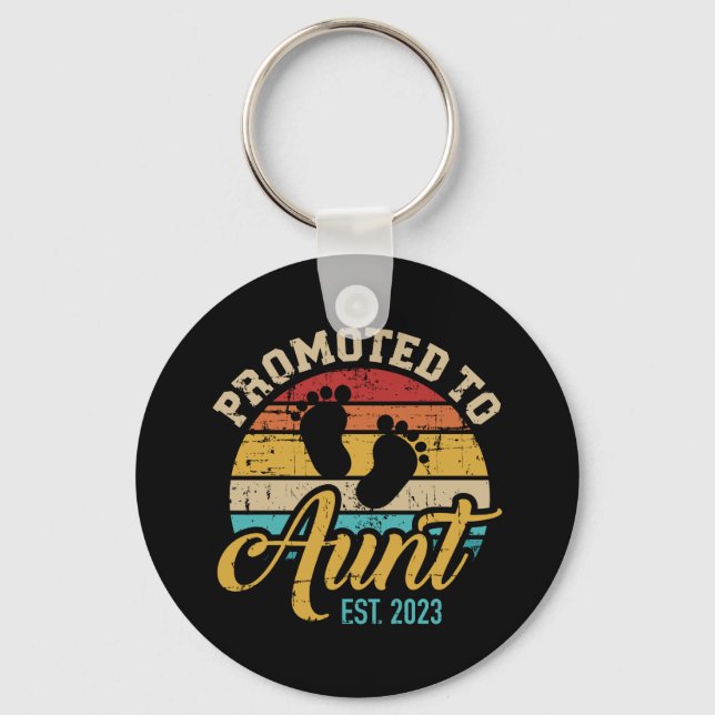 Promoted to aunt 2023 vintage retro key ring (Front)