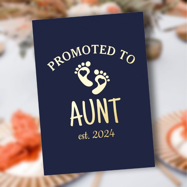 Promoted to Aunt / Chic Heart Navy Blue Gold (Promoted to Aunt / Chic Heart Navy Blue Gold Foil Invitation)