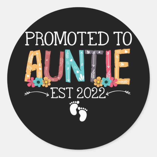 Promoted To Aunt EST 2022 Auntie Reveal Classic Round Sticker (Front)
