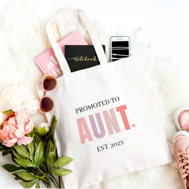 Promoted to Aunt EST 2025  | New Aunt Gift Tote Bag (Creator Uploaded)