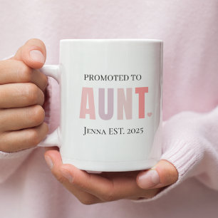 Promoted to Aunt EST 2025   Personalised New Aunt Two-Tone Coffee Mug
