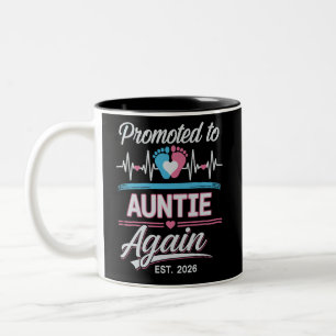 Promoted To Auntie Again Est 2026 Pregnancy Reveal Two-Tone Coffee Mug