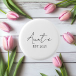 Promoted to Auntie EST 2025 | Cute New Aunt<br><div class="desc">Celebrate the exciting journey to aunt-hood with this “Promoted to Auntie EST 2025” round button! Perfect for pregnancy announcements, baby showers, or gender reveal parties, this sweet minimalist pin adds a personal and stylish touch to any outfit or diaper bag. Whether it's a gift for a first-time aunt or a...</div>