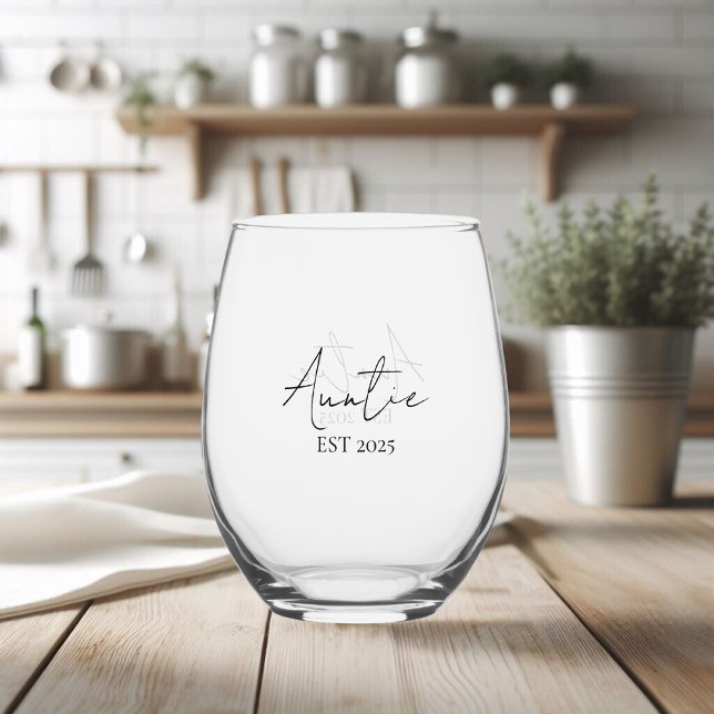 Promoted to Auntie EST 2025 | Elegant New Aunt  Stemless Wine Glass (Creator Uploaded)