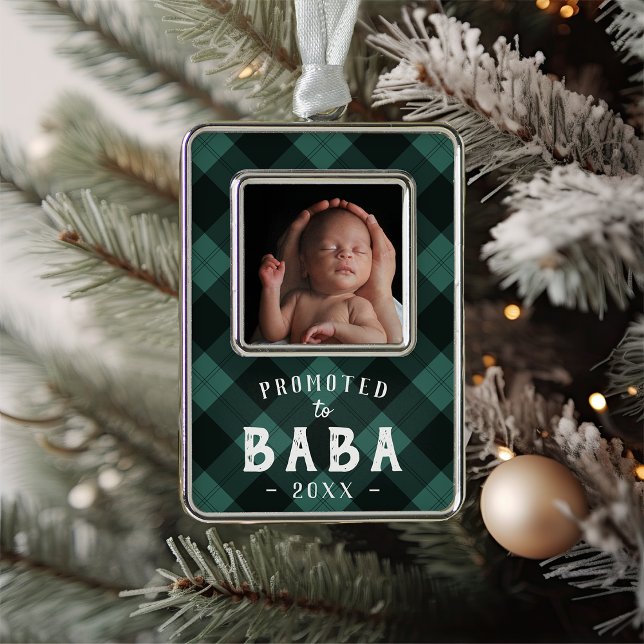 Promoted to Baba | Baby Photo Grandpa Silver Plated Framed Ornament (Creator Uploaded)