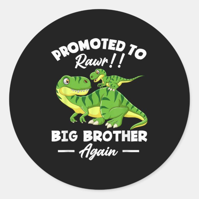 Promoted To Big Brother Again Dinosaur Lover Gift  Classic Round Sticker (Front)