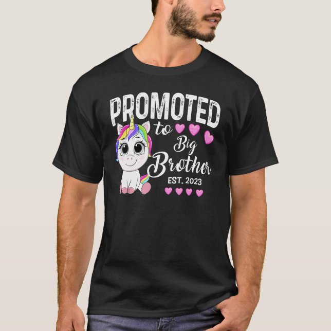 Promoted To Big Brother Est 2023 Baby Cute Unicorn T-Shirt (Front)