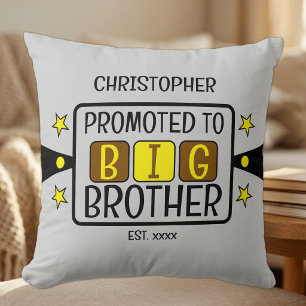 Promoted to big brother name est year brown yellow cushion