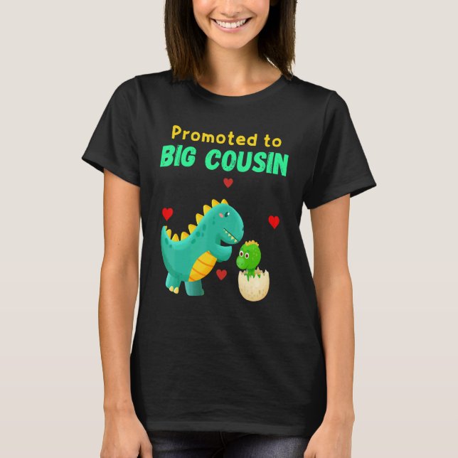 Promoted To Big Cousin Dinosaur I Love U Baby Kiss T-Shirt (Front)