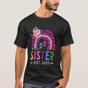 Promoted To Big Sister Est 2023 Leopard Rainbow Bi T-Shirt