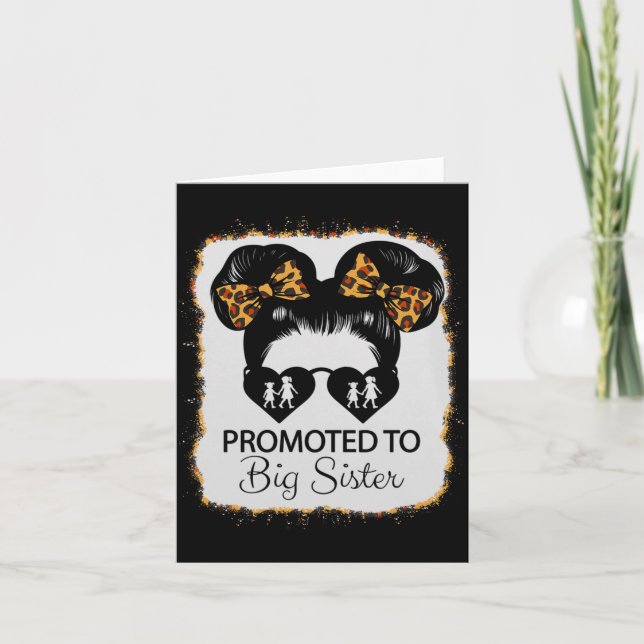 Promoted To Big Sister Leopard Girl Baby Announcem Card (Front)