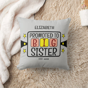 Promoted to big sister name est year peach yellow cushion