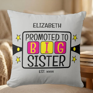 Promoted to big sister name est year pink yellow cushion
