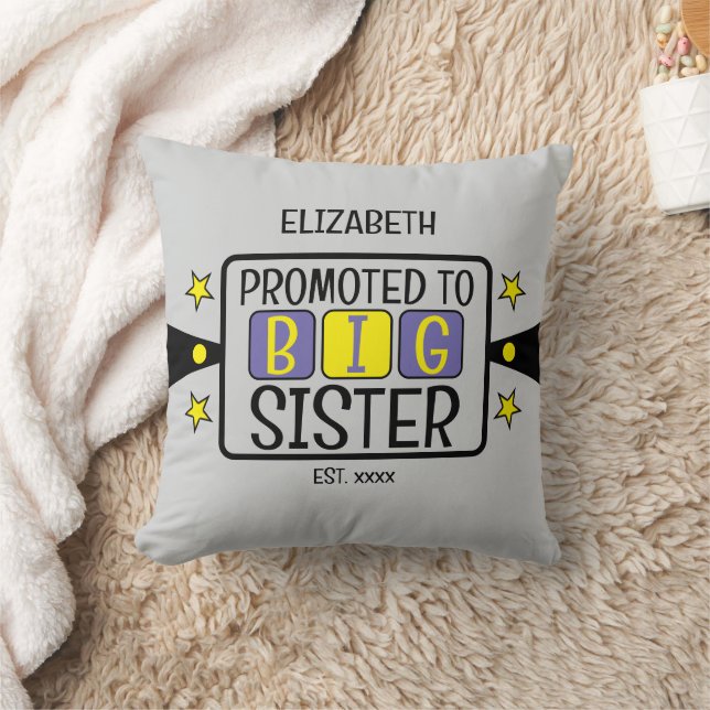 Promoted to big sister name est year purple yellow cushion (Blanket)