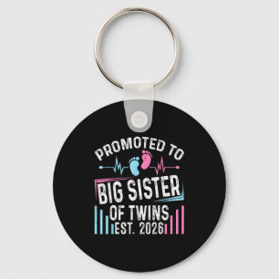 Promoted To Big Sister Of Twins Est 2026 Baby Show Key Ring