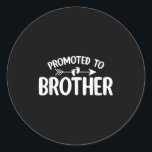 Promoted To Brother Funny Pregnancy Announcement B Classic Round Sticker<br><div class="desc">Promoted To Brother Funny Pregnancy Announcement Brother</div>