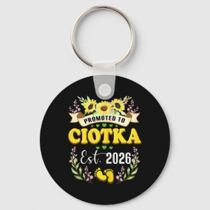 Promoted to Ciotka Aunt Est 2026 Sunflower Reveal Key Ring