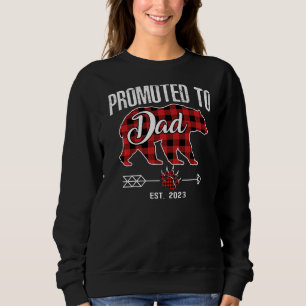 Promoted To Dad 2023 Bear Pajama Red Plaid Buffal Sweatshirt