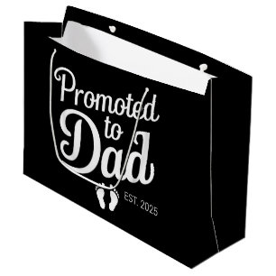 Promoted To Dad EST 2025 Funny Soon To Be Dad Large Gift Bag