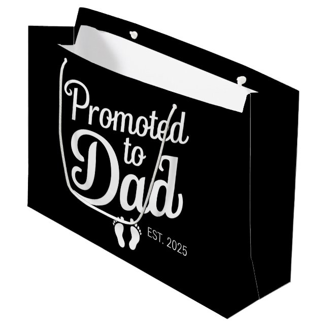 Promoted To Dad EST 2025 Funny Soon To Be Dad Large Gift Bag (Front Angled)